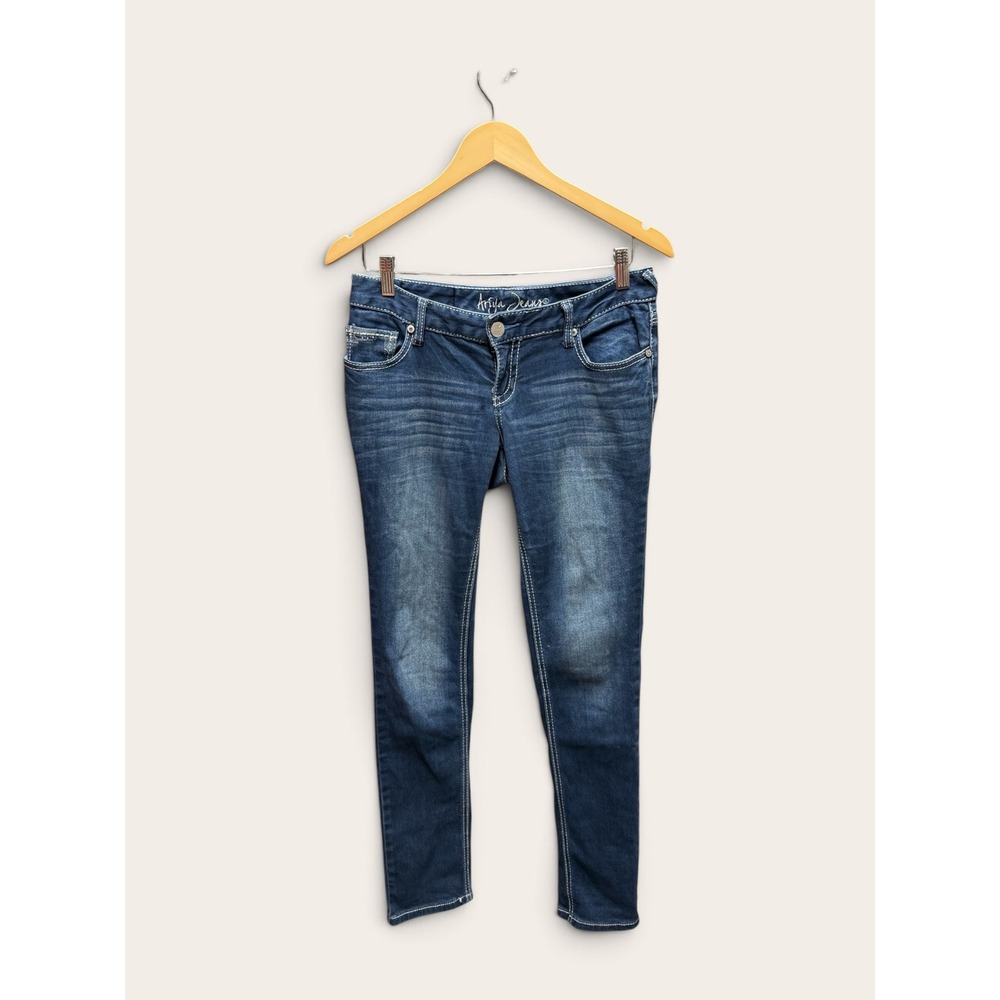 Ariya Jeans Womens 5/6 Dark Wash Skinny Denim Embellished Pockets Stretch Blue